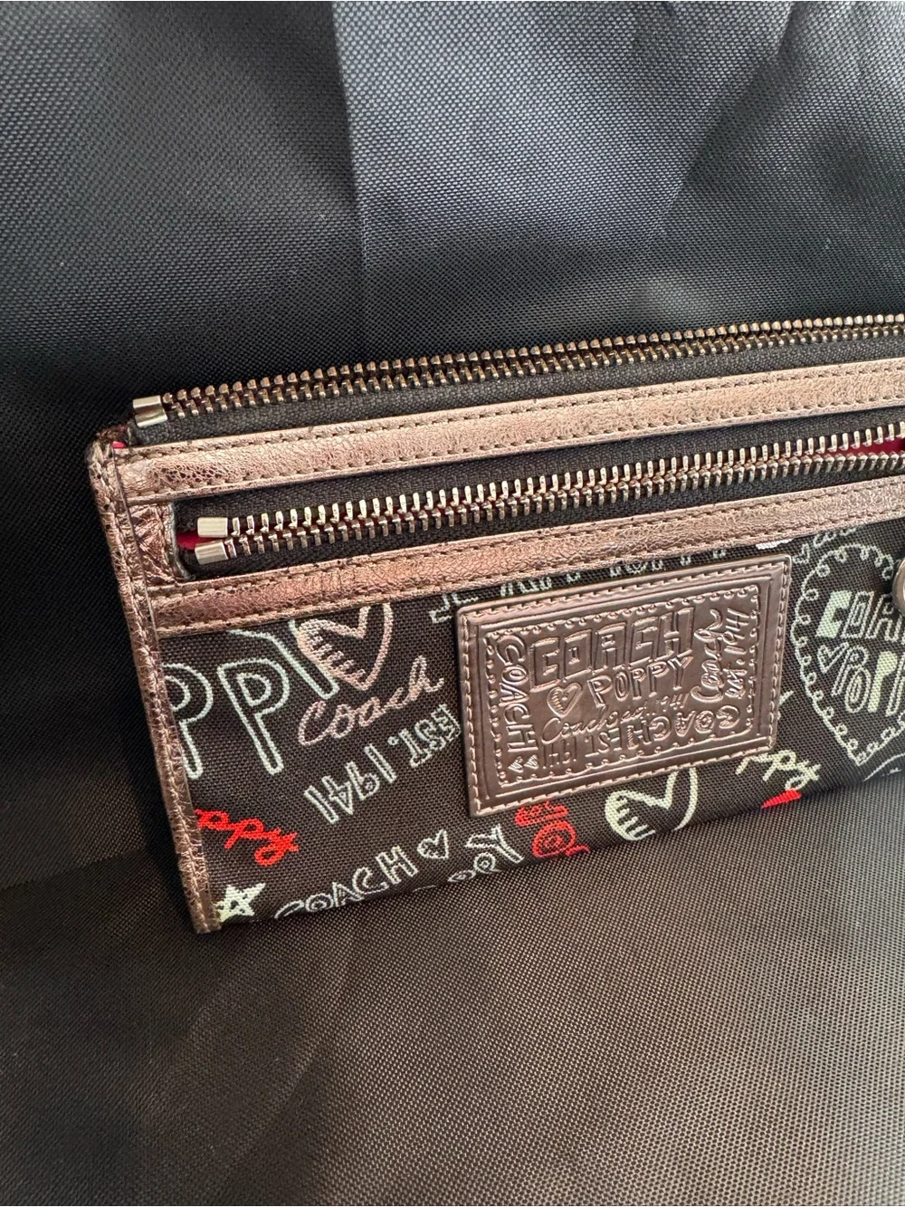 Coach Poppy Black & Metallic Wristlet